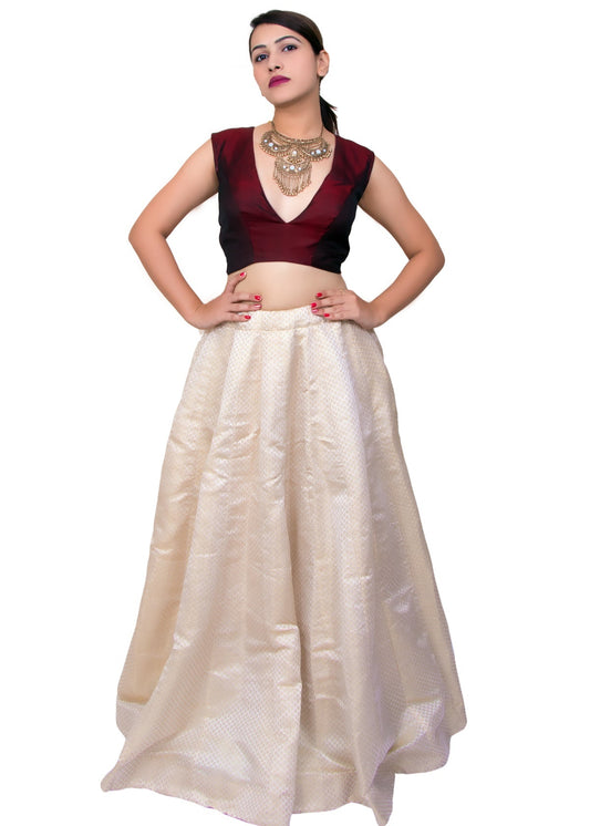 IVORY LEHENGA WITH CONTRAST MAROON CHOLI