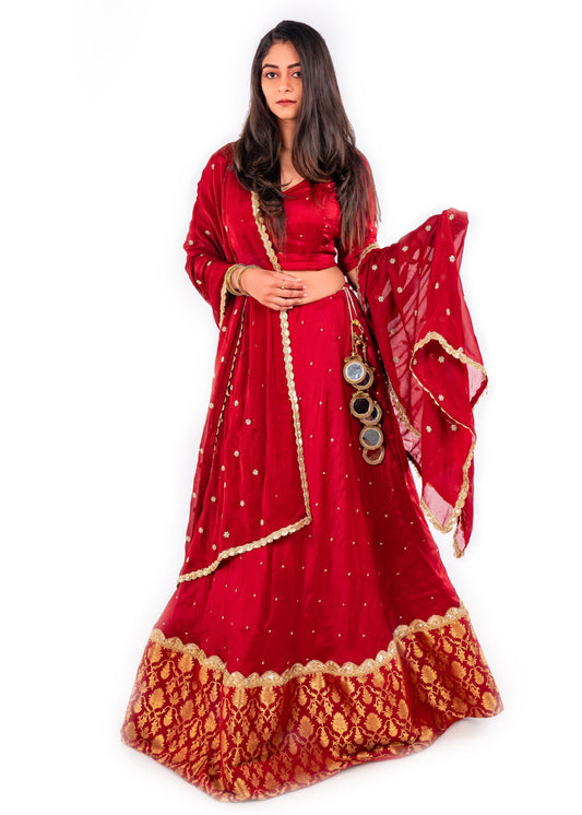 RED CHANDERI LEHENGA
