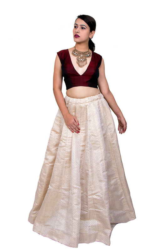 IVORY LEHENGA WITH CONTRAST MAROON CHOLI