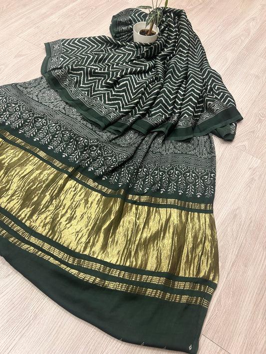 PURE MODAL BOTTEL GREEN SAREE