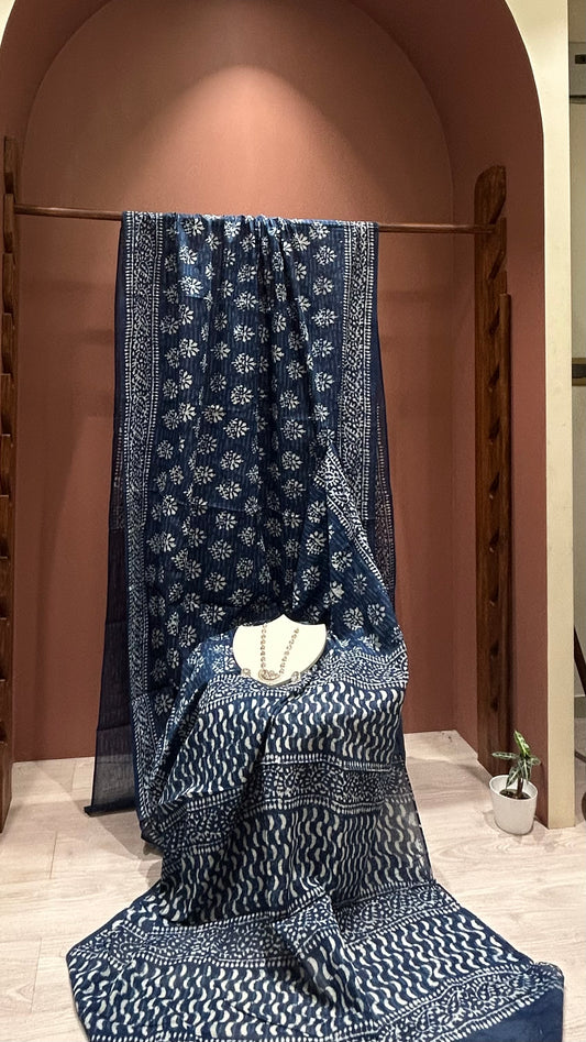 BATIK PRINT INDIGO COTTON SAREE