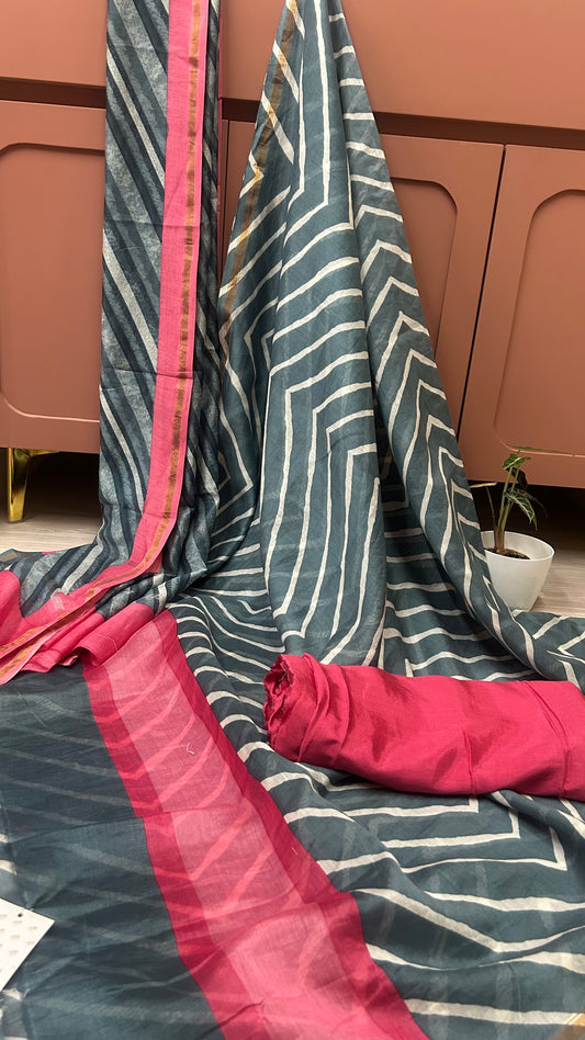 GRAY LAHERIA CHANDERI SUIT MATERIAL