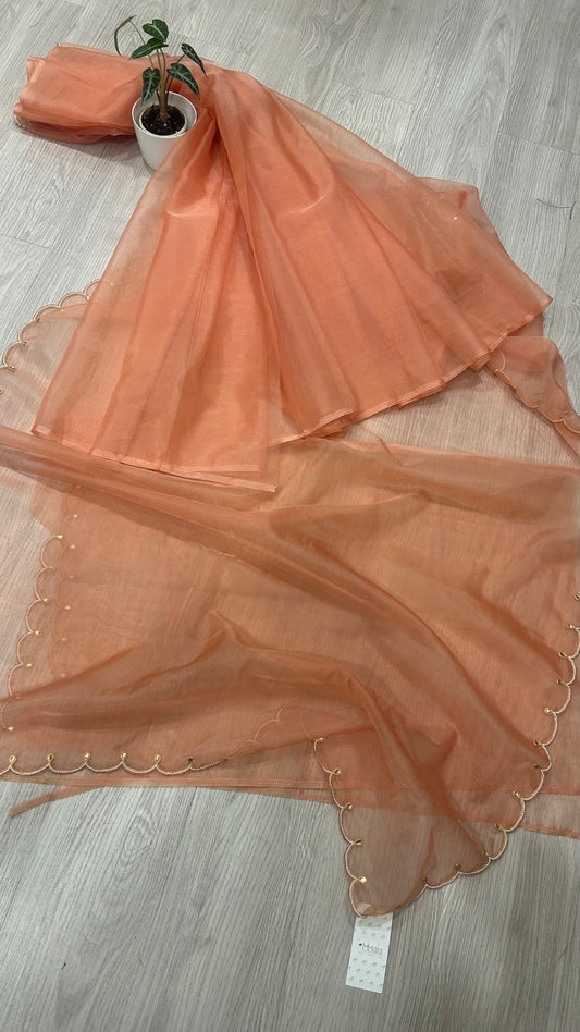 PEACH ORGANZA SAREE