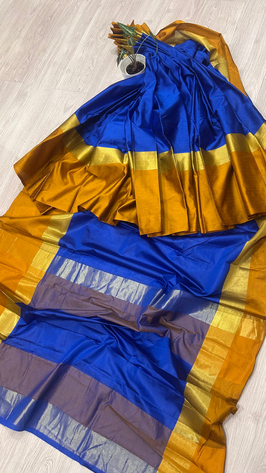 BLUE SILK SAREE WITH GOLDEN BOARDED