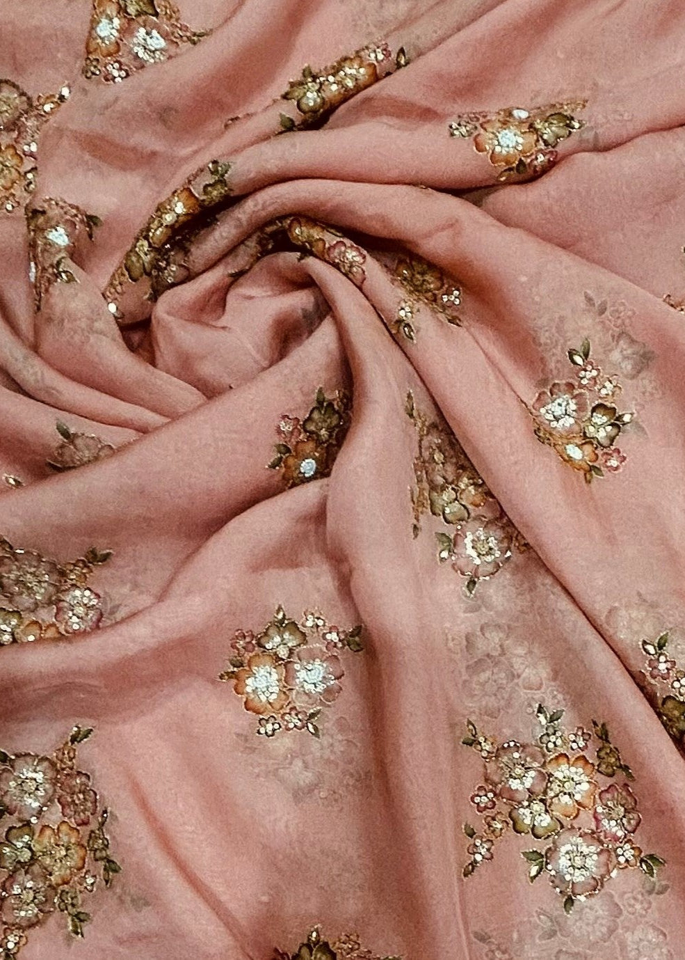PEACH VISCOSE ORGANZA WITH HAND EMBROIDERY