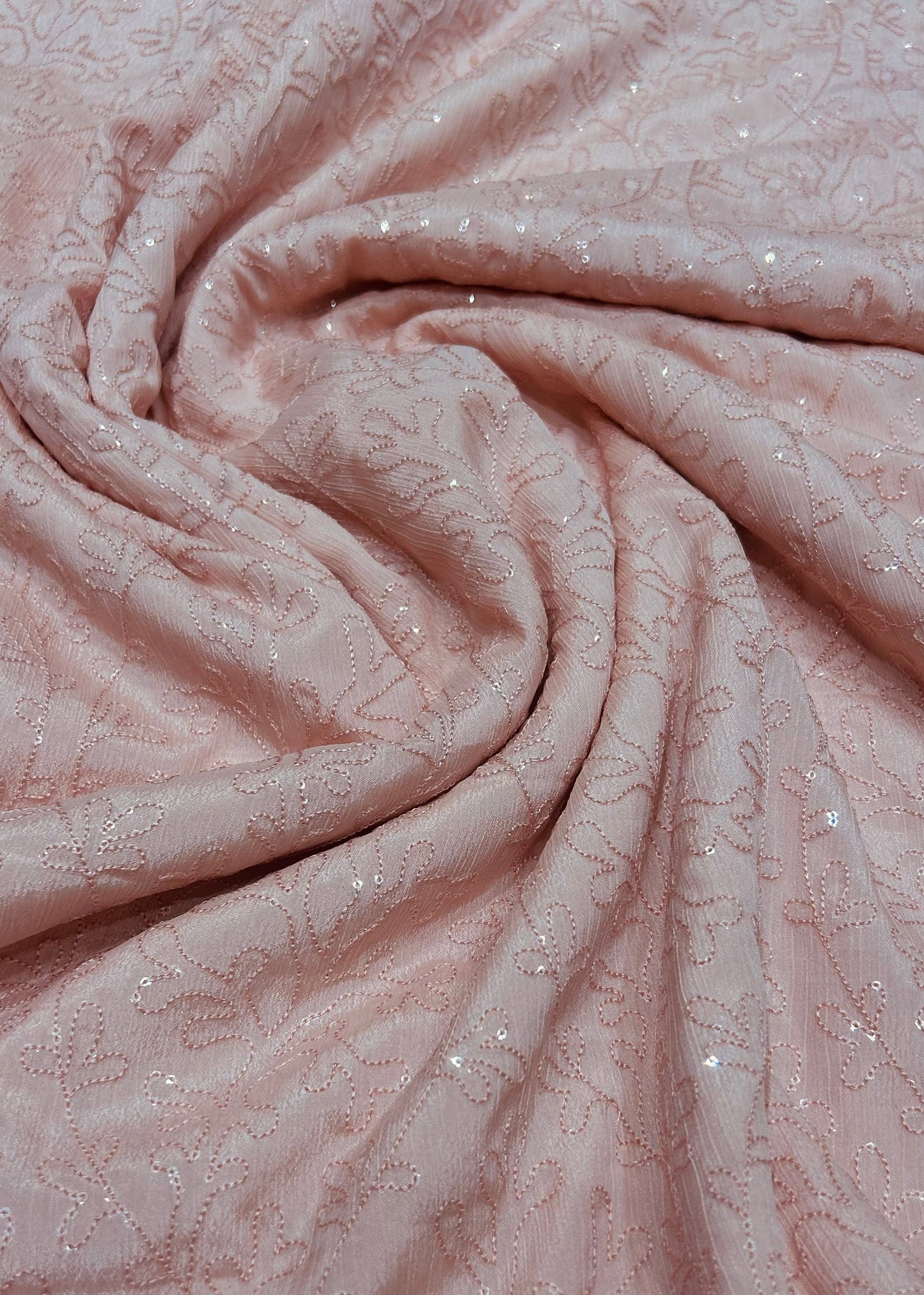 PEACH PINK SEQUENCE EMBLISHED FABRIC