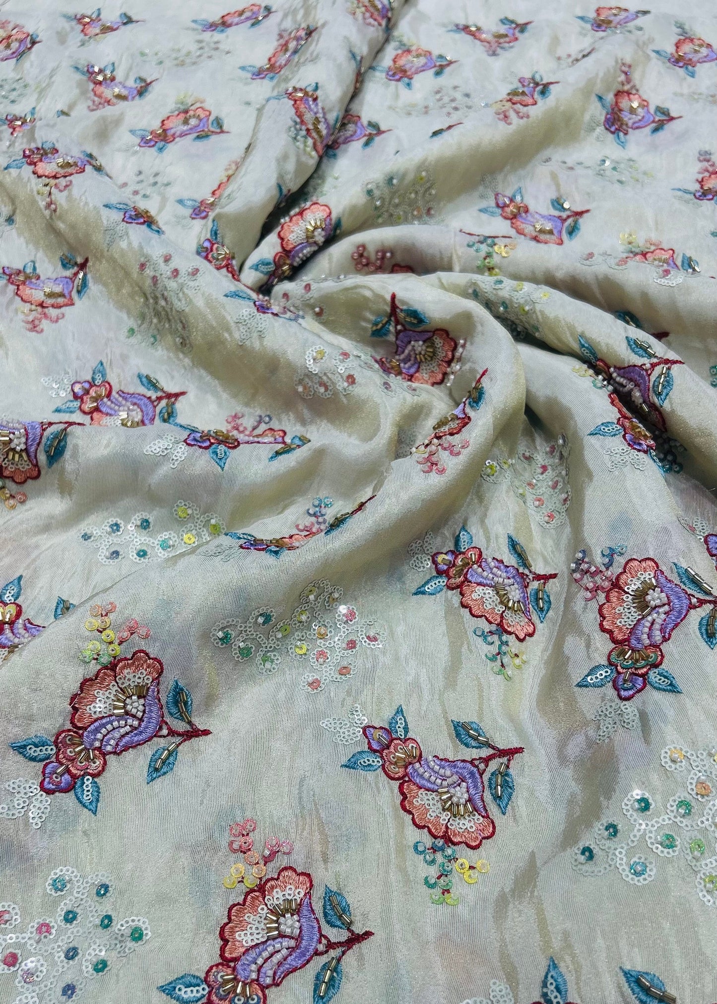 OFFWHITE HAND EMBROUDERED FABRIC