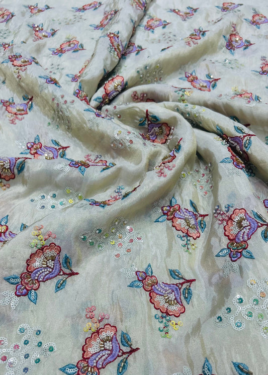 OFFWHITE HAND EMBROUDERED FABRIC