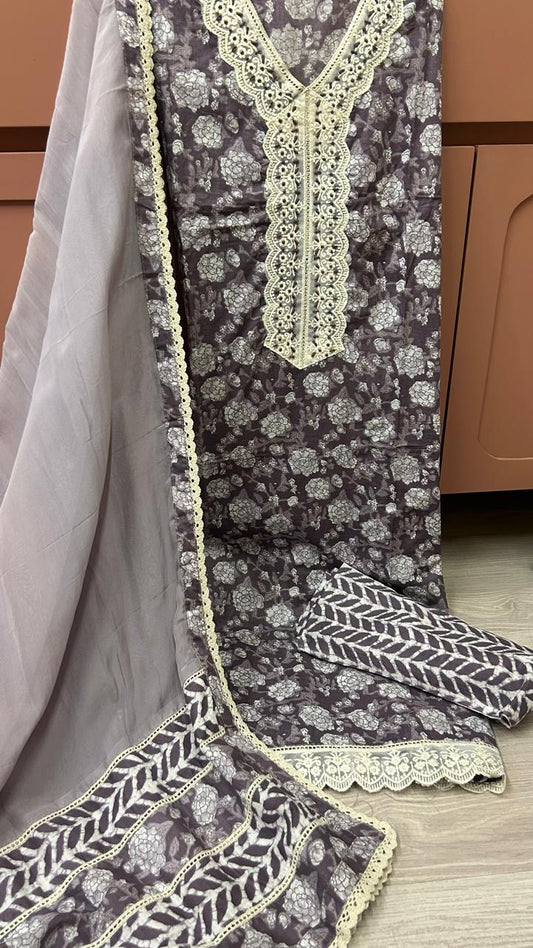 COTTON SUIT MATERIAL WITH ORGANZA DUPATTA
