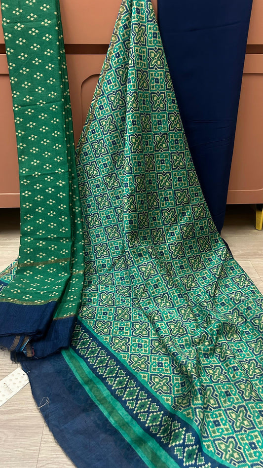 CHANDERI SUIT MATERIAL IN PEACOCK COMBINATION
