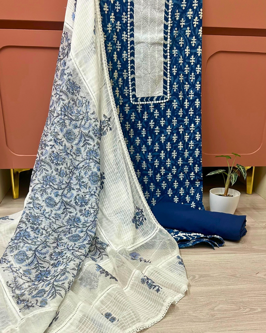 pure cotton indigo suit material